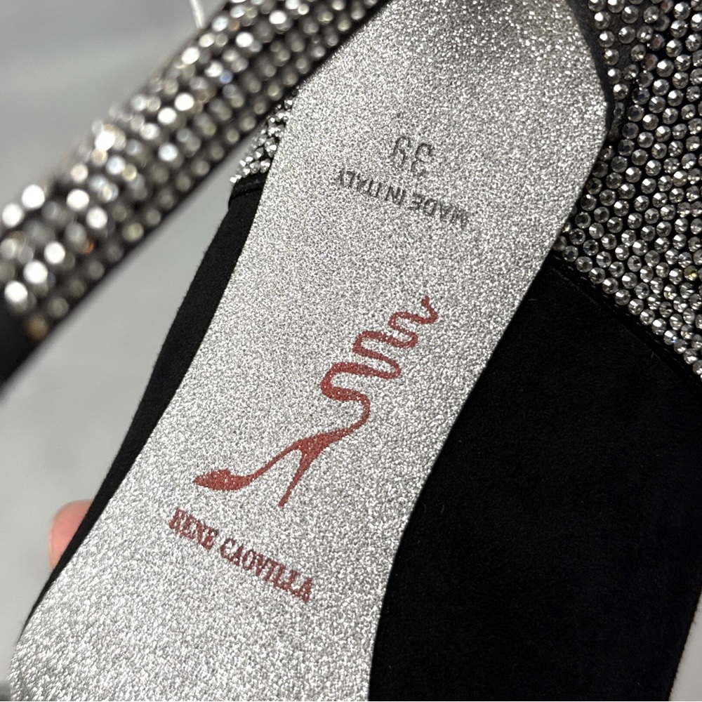 Rene Caovilla Strass Embellished Suede Pointed Toe Open Back Ankle Bootie Heels - Picture 14 of 16